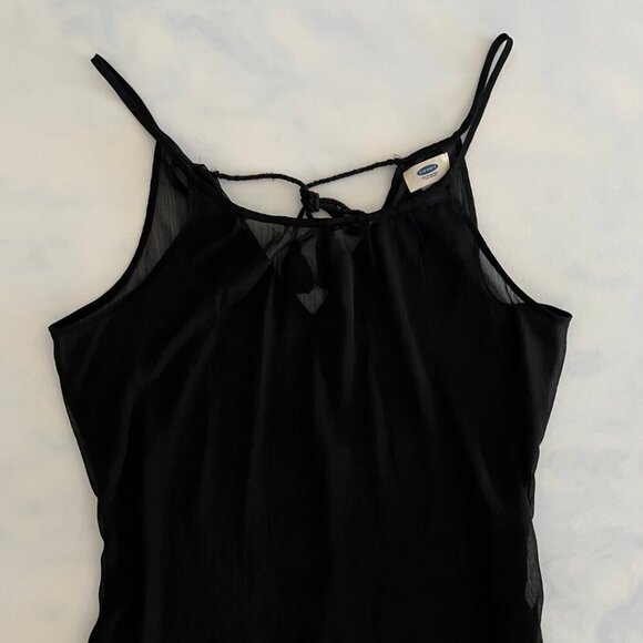 Old Navy Black Sheer Tassel Asymmetric Hemline Coverup Dress - Picture 3 of 7